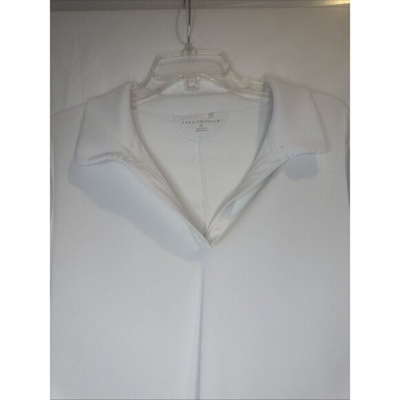 Travis Mathew Women’s White Short Sleeve Move Knit V Neck Ribbed Polo Top Sz XXL - Picture 2 of 9